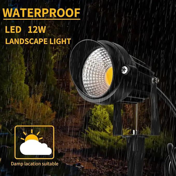 Warm White Spot Lights Outdoor, 12W 3000K Landscape Spot Lights, IP65 Waterproof Garden Lighting, Metal Case COB LED Lights for Lawn Lamp US 3- Plug Yard Christmas Decoration with Stakes(2 Pack) by GreenHaven Gardens