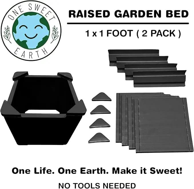 Raised Garden Bed - 1x1 ft Planter Box - Black HDPE - No Tools Needed - DIY Kit for Urban Gardening, Flowers, Herbs & Vegetables - Made in The USA - 2 Pack by GreenHaven Gardens
