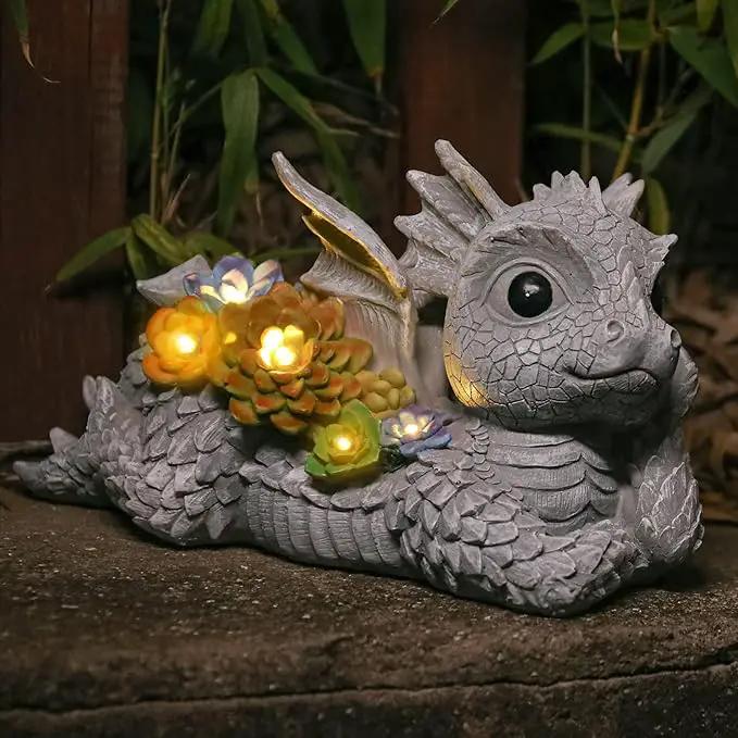Garden Dragon Statue Outdoor Decor, Dragon Garden Sculpture Waterproof Solar LED Lights Resin Succulent Decorations for Outside Lawn Patio Patio Yard Ornament Gifts by GreenHaven Gardens