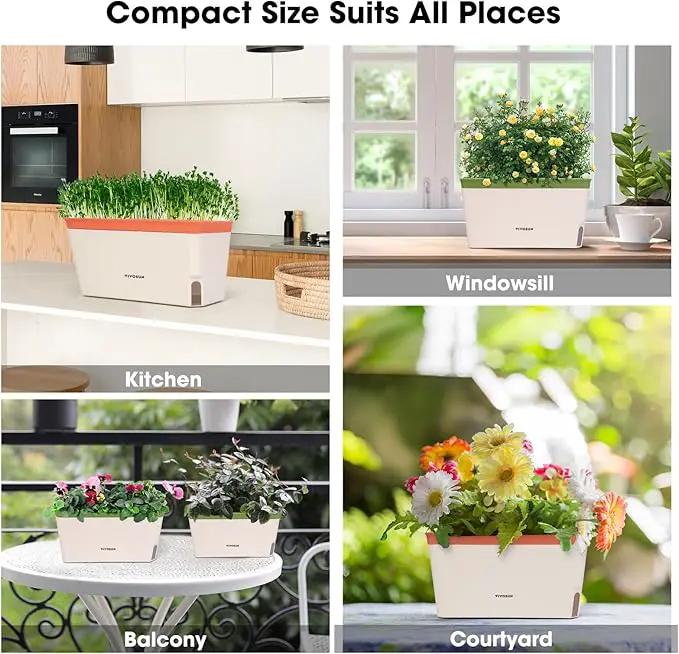 VIVOSUN Self-Watering Planters, 4-Pack 10.5 Inch Compact Rectangular Window Herb Planter Box with 10 PCS Plant Labels, Plant Container for Basil, Flowers, Succulents, Indoor & Outdoor by GreenHaven Gardens