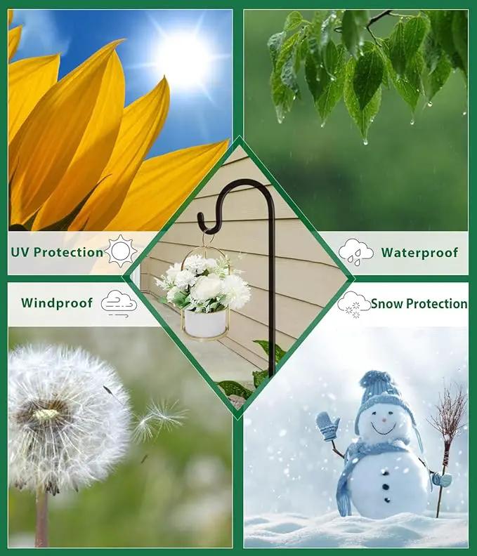 Artibear Adjustable Outdoor Shepherd Hook Stand with 5 Prong Base, 76 Inches Tall 3/5 in Thick, Shiny Black (2 Packs) by GreenHaven Gardens