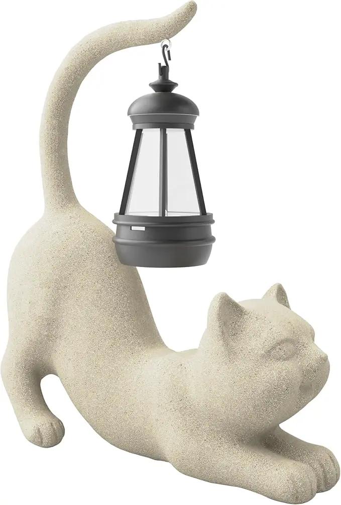 Solar Cat Garden Statue 10 Inch Porch Patio Decor for Outside Yard Decoration Outdoor Unique Housewarming Gardening Birthday Gifts for Cat Lovers Women Grandma by GreenHaven Gardens