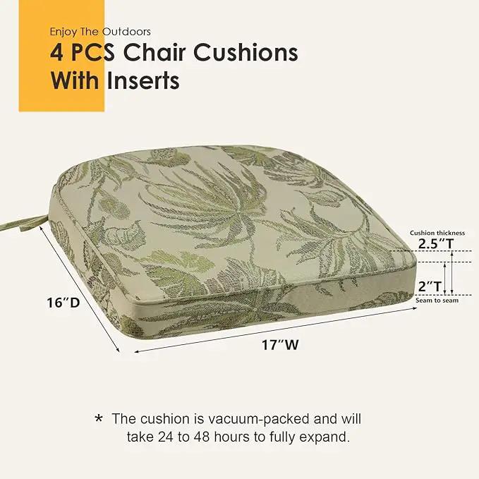 Outdoor Round Corner Seat Cushion, 17"x16"x2", Set of 4, Non Slip Seat Cushion Pads with Removable Cover for Patio Furniture, Garden Yard Lawn, Dark Green Vine by GreenHaven Gardens