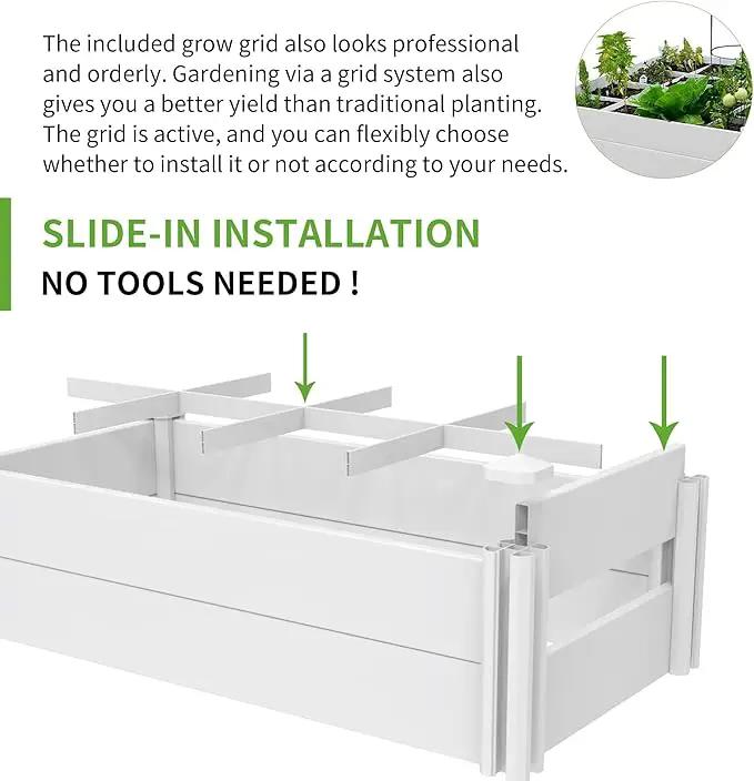 45''x22.5'' Raised Garden Bed Kit | Planter Box Outdoor for Gardening, Whelping Pen | Easy Vinyl Plastic Garden Planter Box with Grow Grid-White by GreenHaven Gardens
