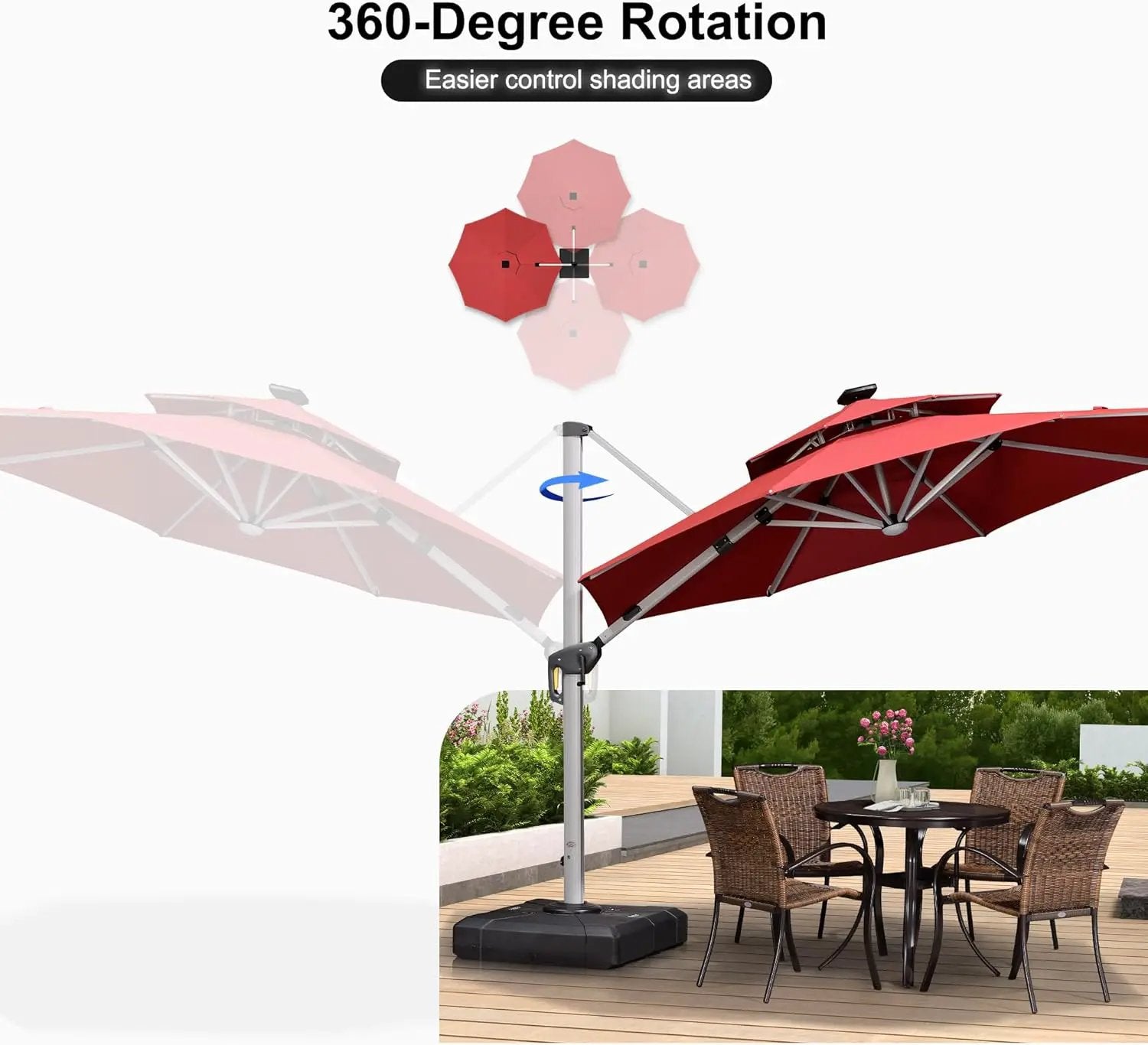 PURPLE LEAF 10ft Solar powered LED Patio Umbrella Outdoor Round Umbrellas Large Cantilever Umbrella with LED lights Windproof Offset Umbrellas Heavy Duty Sun Umbrella for Garden Deck Pool Patio, Terra by GreenHaven Gardens