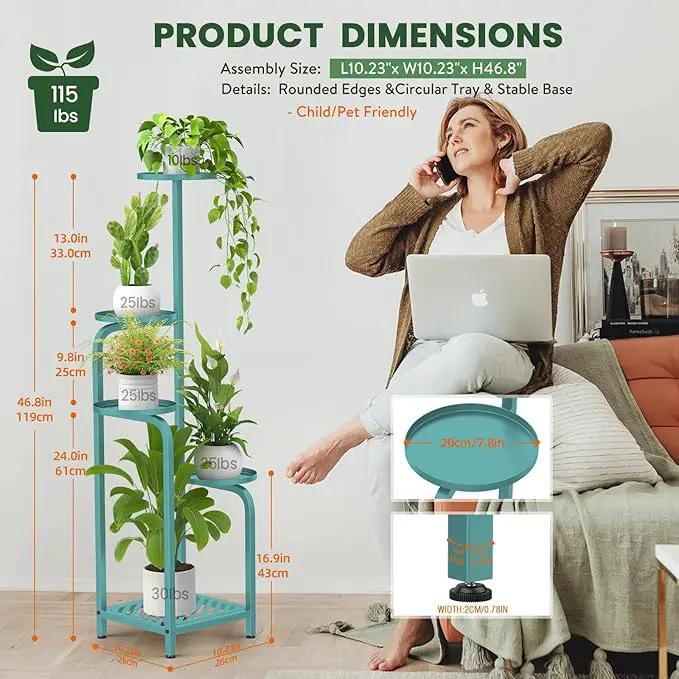 TOSKING 5 Tier Tall Plant Stand Indoor Outdoor, Heavy Duty Corner Shelf for Plants & Decor, Space Saving 3.9FT Metal Flower Pot Stand for Balcony, Garden, Living Room, Patio (Blue, 47in) by GreenHaven Gardens