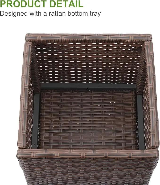 LEWIS&WAYNE Set of 2 Tall Planters for Outdoor Plants Handmade 24'' Wicker Tall Square Planter Box with Removable Liners Modern Planter for Indoor Outdoor Garden Patio Front Porch - Brown by GreenHaven Gardens