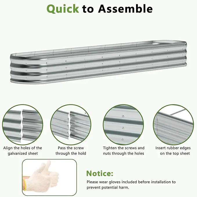 zizin Galvanized Raised Garden Bed Metal Oval Raised Garden Beds Outdoor Planter Box for Vegetables (12x2x1FT, Silver) by GreenHaven Gardens