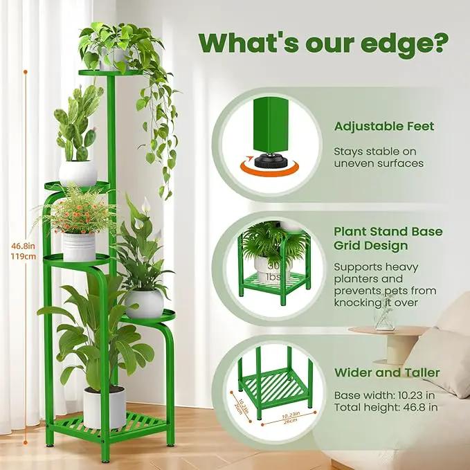 TOSKING 5 Tier Tall Plant Stand Indoor Outdoor, Heavy Duty Corner Shelf for Plants & Decor, Space Saving 3.9FT Metal Flower Pot Stand for Balcony, Garden, Living Room, Patio (Green) by GreenHaven Gardens