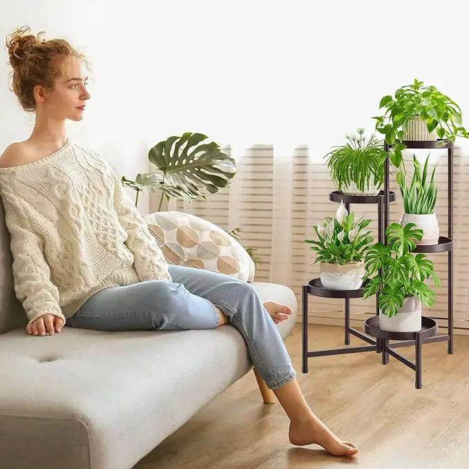 iDavosic.ly 5 Tier Large Plant Stand Indoor, 10 Inch Wide Tall Corner Metal Plant Stands Outdoor for Multiple Plants, Folding Tiered Flower Display Holder Rack Shelf, Violet Bronze by GreenHaven Gardens