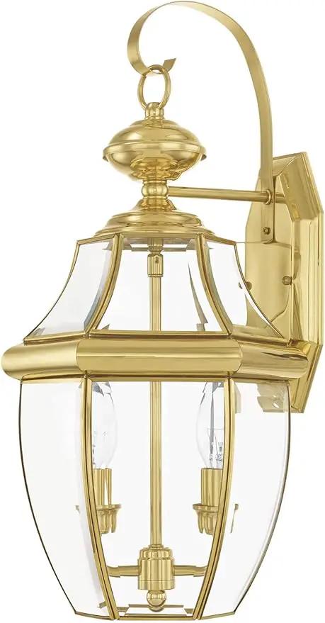 Livex Lighting 2251-91 Monterey 2 Light Outdoor Brushed Nickel Finish Solid Brass Wall Lantern with Clear Beveled Glass by GreenHaven Gardens