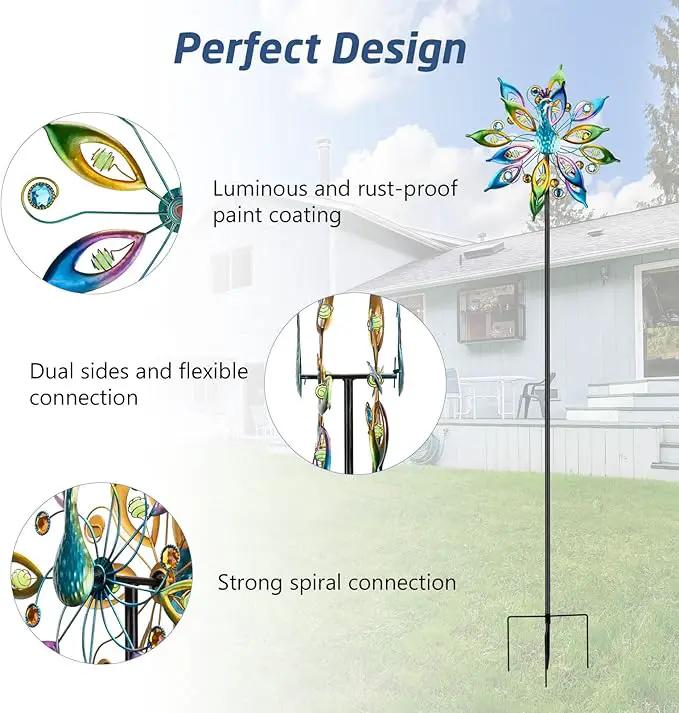DREAMYSOUL 15.7" D*65”H Metal Peacock Wind Spinners Double Sided Kinetic Wind Sculptures Outdoor Metal Windmill for Garden Yard Decor by GreenHaven Gardens