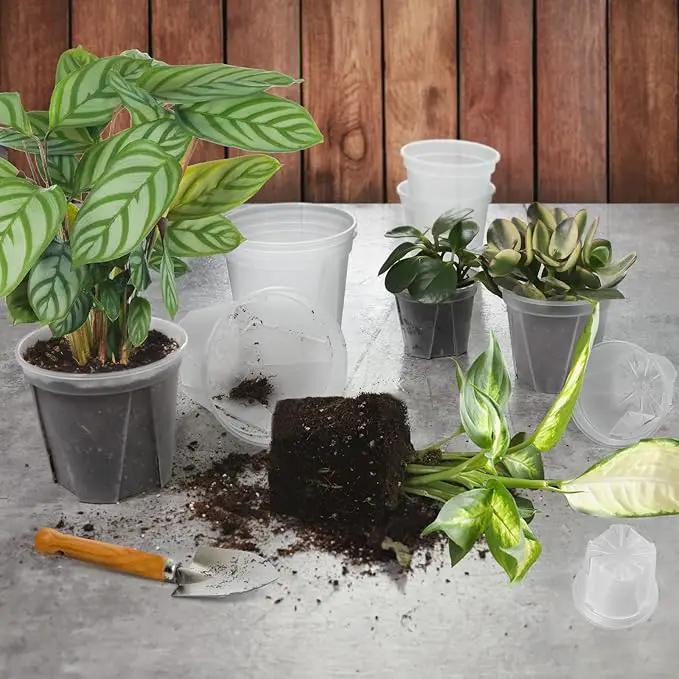 GREENPARA Transparent Plastic Garden Pots Planter with Saucer 4/5 /6/7 /8 inch Plant Pot Nursery Pots Drainage Hole for House Plants, Herb, Flowers, and Cactus with 10pcs Plant Labels, 5-Set by GreenHaven Gardens