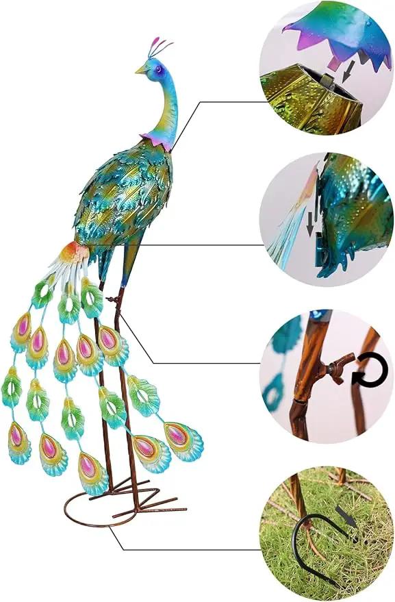 YEAHOME Garden Decor Outdoor Statues, 34" Large Metal Peacock Standing Yard Art, Blue Green Bird Lawn Sculptures Garden Decor for Outside Patio Porch Backyard by GreenHaven Gardens
