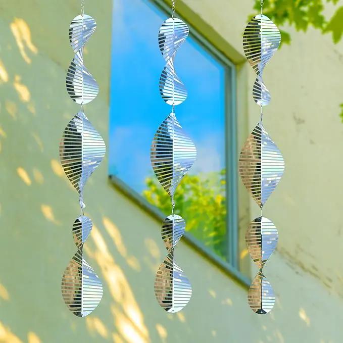 3 * 3 Stainless Steel Bird Scarer Discs Set, 3D Reflective Helix Wind Spinners Bird Reflector & Sparkly Metal Outdoor Garden Décor Sculpture Ornaments, Deterrent to Scare Pigeon Away Yard Patio Farm by GreenHaven Gardens
