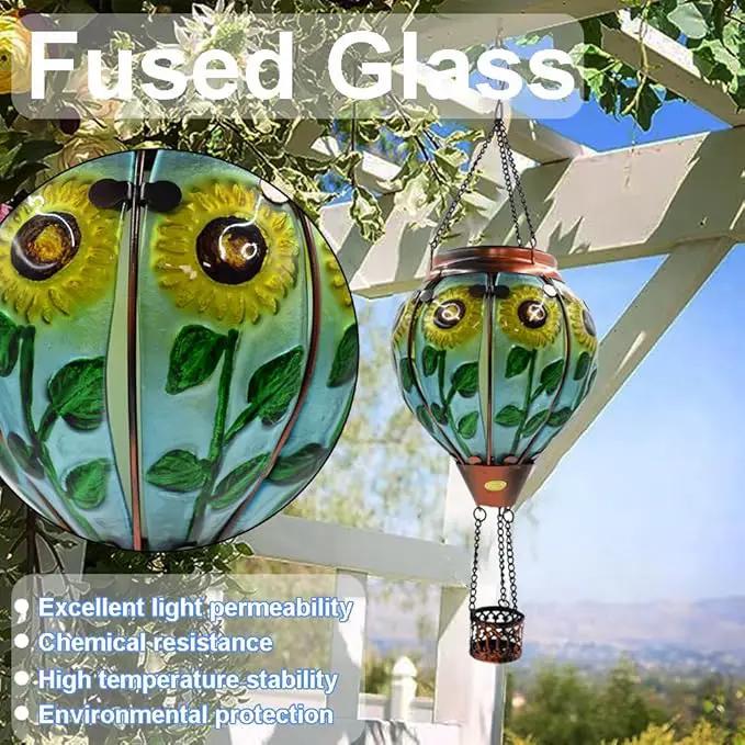 Hot Air Balloon Solar Lantern with Flickering Flame, Glass Hanging Garden Lights Outdoor Waterproof for Tree Yard Patio Mother's Day Gift, 18" H Sunflower by GreenHaven Gardens