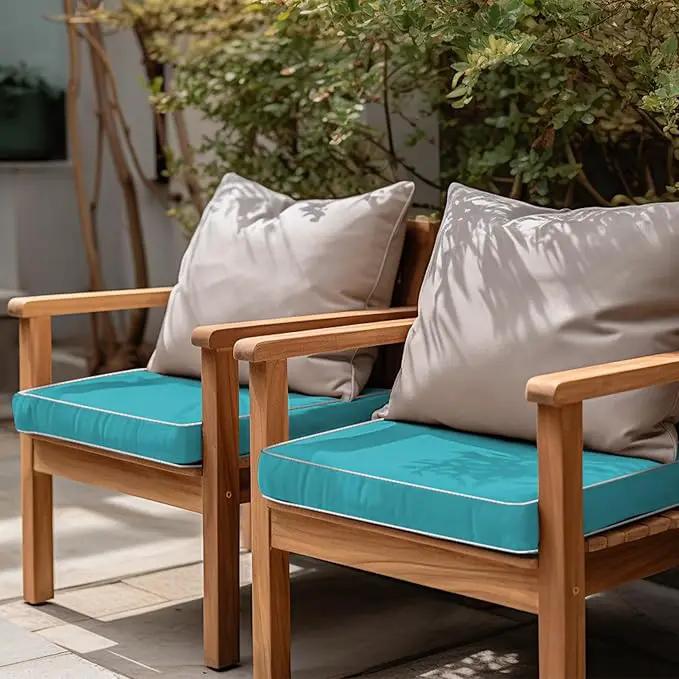 PNP FKJP 2 Pack Outdoor Chair Cushion 20" X 20" X 4", Waterproof Outdoor Seat Cushions with Non-Skid Ties, Aqua Blue (Cushion + Cover) by GreenHaven Gardens