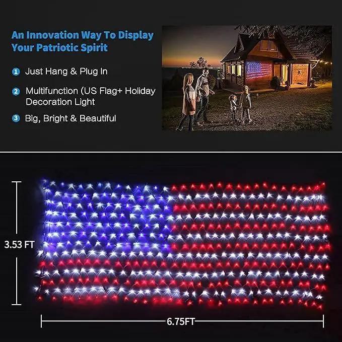 American Flag Lights 420 Super Bright LEDs, Waterproof LED US Flags Light for 4th of July Decorations, Memorial Day, Independence Day, Garden, Yard, Holiday, Party, Christmas Decorations by GreenHaven Gardens