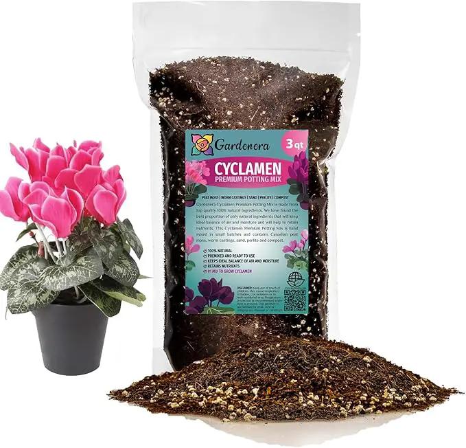 Premium Cyclamen Potting Soil Mix - Perfect Balance of Nutrients, Drainage, and Aeration for Thriving Blooms - 3 Quart by GreenHaven Gardens