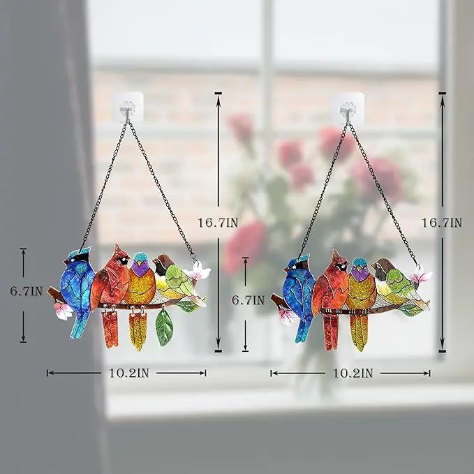 2 Pack Stained Glass Window Hanging - Hummingbird Decorations Suncatcher Hand-Painted Double Sided Birds on A Branch Sun Catcher for Window Home Decor Gifts for Mom,Bird Lovers by GreenHaven Gardens
