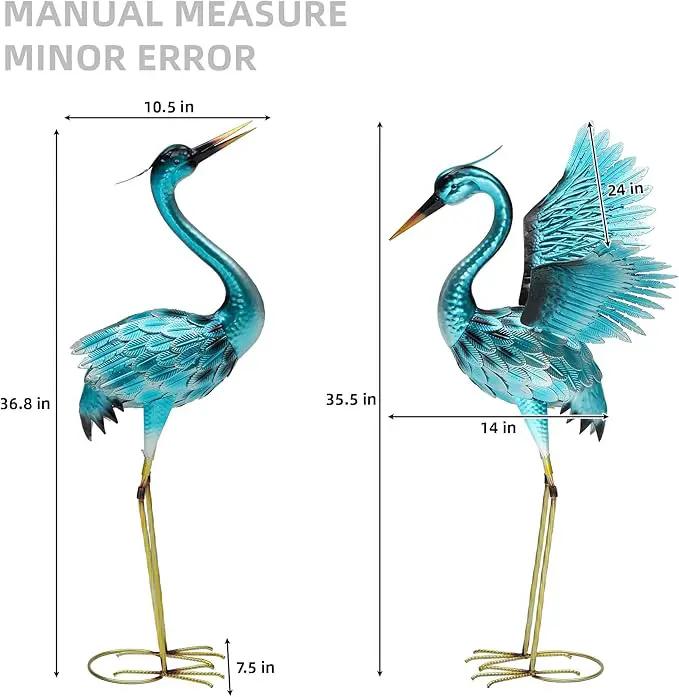 36.75" Metal Crane Garden Statue - Handmade Oversize Heron Sculptures with Stable Ground Stakes, Backyard Large Bird Decoration, Metal Garden Art. by GreenHaven Gardens