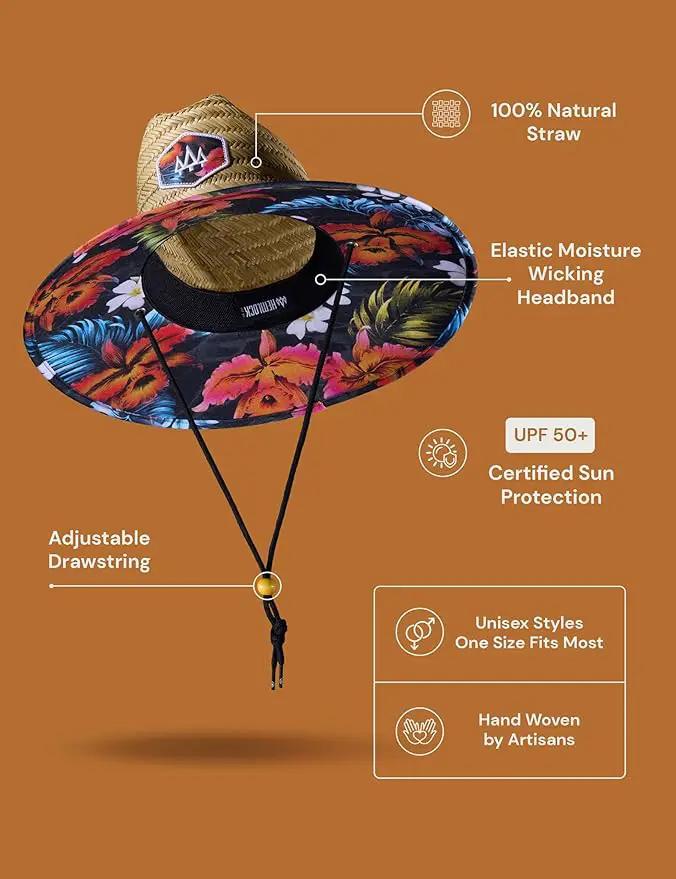 Straw Hat for Men & Women | Lifeguard Hat, Beach Hat & Sun Hat | UPF 50+ Wide Brim for Sun Protection | One Size | Hemlock