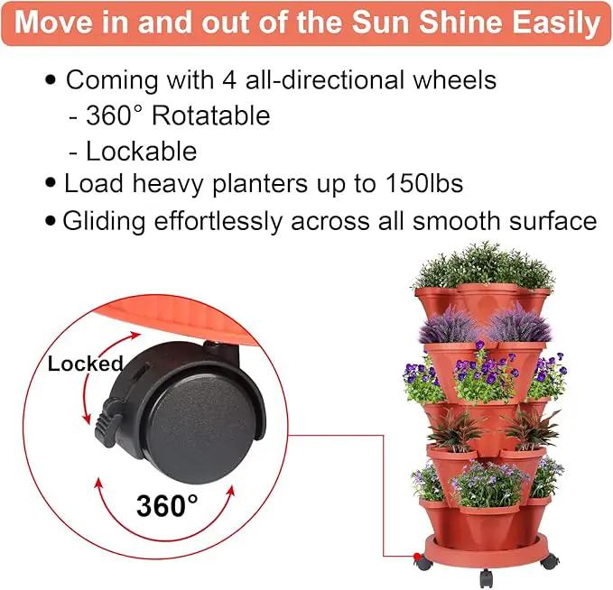 Vertical Planter 5 Tier Stackable Planters Garden Planters Strawberry Herb Flower and Vegetable Planter Indoor Outdoor Gardening Pots with Removable Wheels and Tools by GreenHaven Gardens