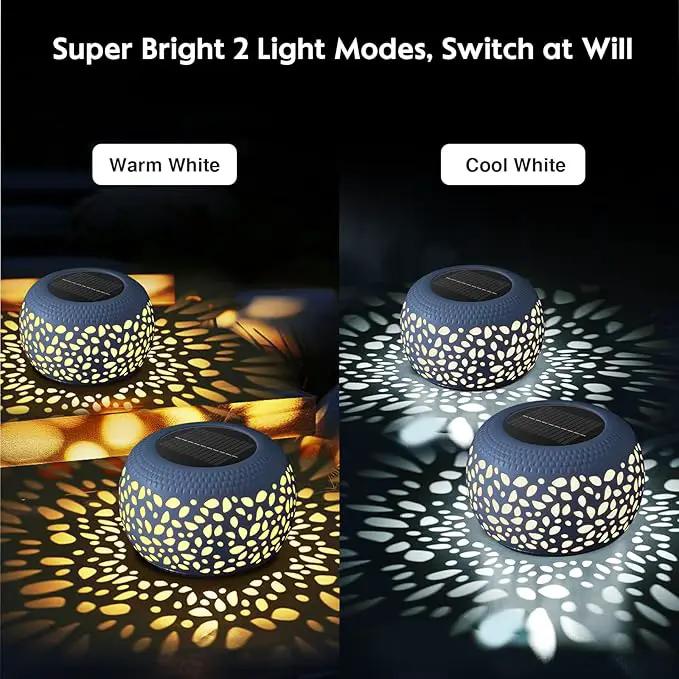 Solar Lantern Garden Patio Decor: 4 Pack White Solar Lanterns Outdoor Waterproof, Solar Lights Outdoor for Table Balcony Deck Pathway Porch Yard Decorations, Outside Hollow Out Metal LED Solar Lantern by GreenHaven Gardens