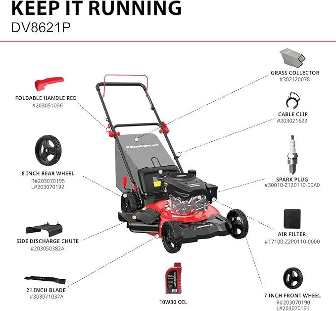 PowerSmart Lawn Mower Gas Powered, 21-Inch 144cc Engine 3-in-1 Walk-Behind Push Lawn Mower, Oil Included by GreenHaven Gardens