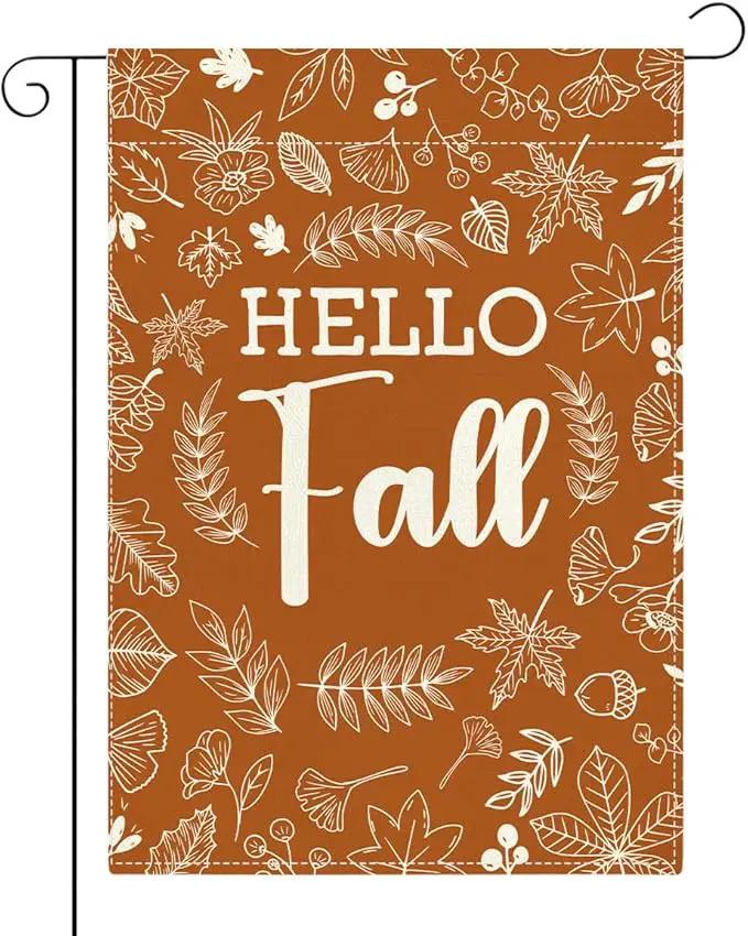 Hello Fall Garden Flag Autumn Holiday Garden Flag 12x18 inch Double Sided Fall Thanksgiving Maple Leaves Flags Decorations for Yard Outside Lawn Patio (Flay 1806) by GreenHaven Gardens