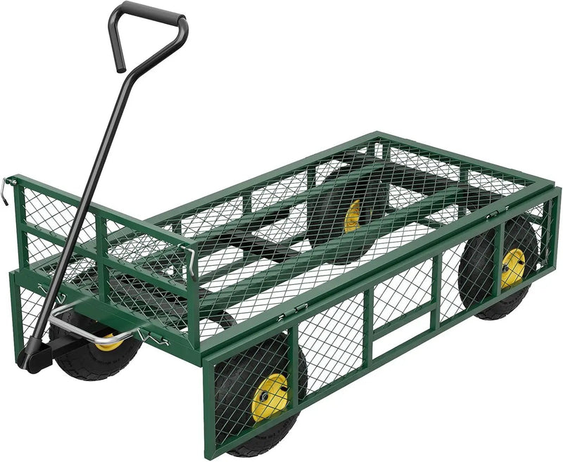 900 LBS Garden Dump Cart with Removable Sidewalls, Heavy Duty Steel Dump Wagon with 180° Swivel Handle & 10-inch Tires, Yard Cart Utility Wheelbarrow for Backyard Farm by GreenHaven Gardens