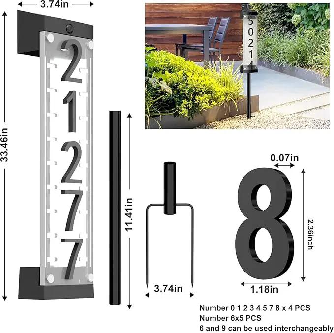 Solar House Number [Upgrade 3D Acrylic Number] Solar Address Sign Increase Brightness, Number Is Bold, Anchor Is Made Of Iron,Solar House Number Sign with Two Lighting Modes and Two Installation (White)(Manual without remote control) (Discoloration) by GreenHaven Gardens