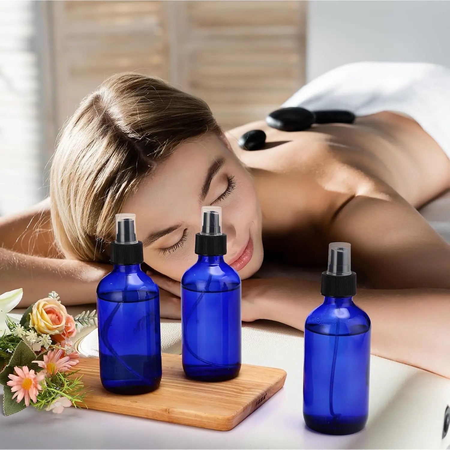 Norme 12 Pcs 8 oz Glass Spray Bottles with Funnels and Labels Refillable Cosmetic Empty Spray Bottles with Sprayer Containers for Essential Oil Cleaning Solutions(Blue,Stylish) by GreenHaven Gardens