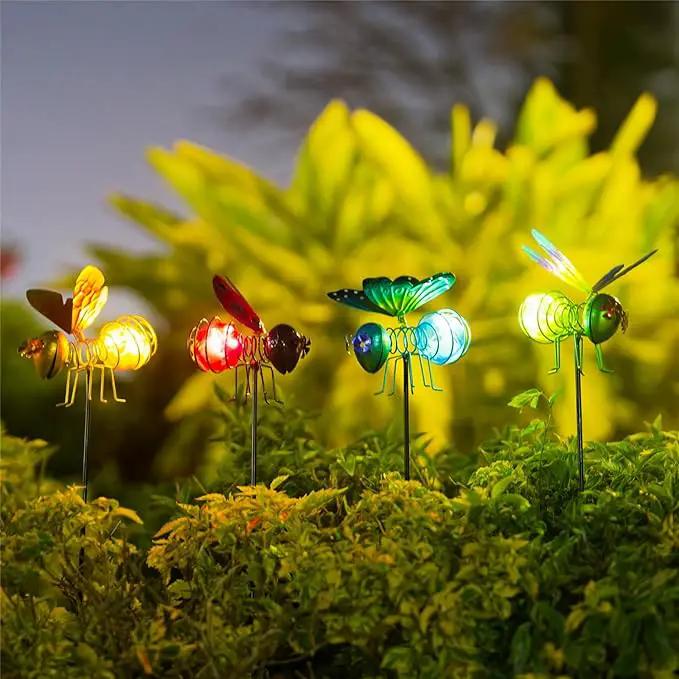 Insects Solar Garden Lights, 22.4" H Butterfly & Bee & Dragonfly & Ladybug Solar Stake Light, 4 Pcs Outdoor Statues Figurine Lights for Spring Garden Lawn Patio Yard Decoration by GreenHaven Gardens