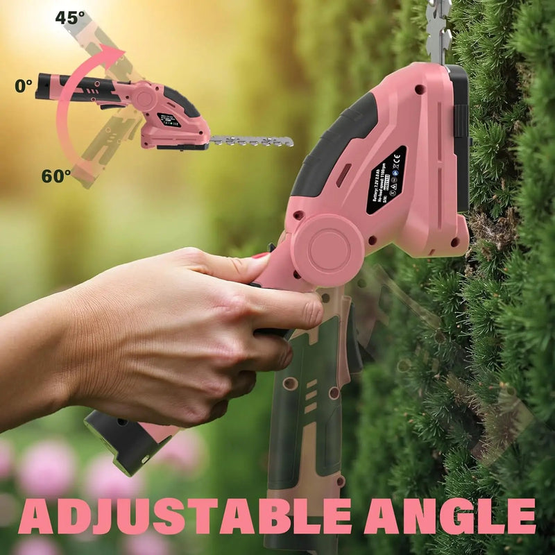 SOYUS Cordless Hedge Trimmer, 2 in 1 Electric Hedge Trimmers & Grass Shears, 7.2V Lightweight Shrub Trimmer Cordless with Battery and Charger, Ideal for Garden, Yard and Lawn - Pink by GreenHaven Gardens