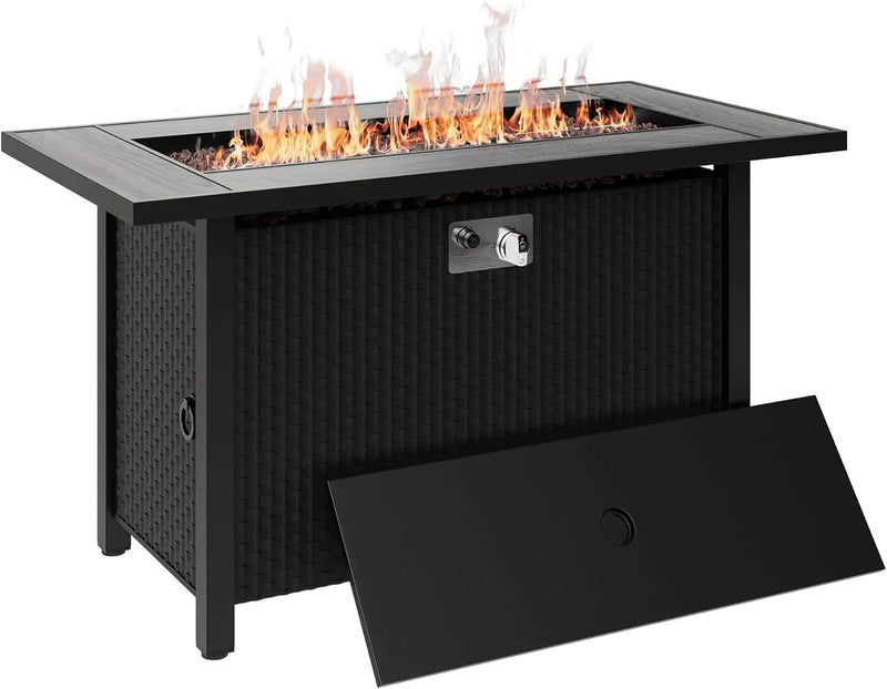 Walsunny 45 inch Outdoor Propane Fire Pit 50,000 BTU Gas Fire Pit Table with Lid, Lava Rock, Waterproof Cover, Rectangle Gas Firepit Table for Garden/Patio, CSA Certification by GreenHaven Gardens