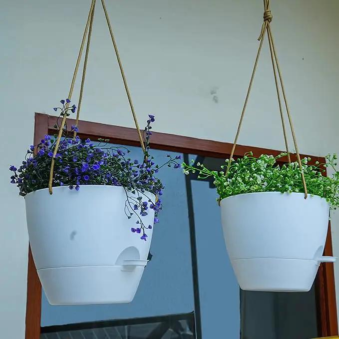 10 Inch Self Watering Hanging Pots, 2 Pack Hanging Planters with 40oZ Deep Reservior for Indoor Outdoor Plants Flowers, White by GreenHaven Gardens