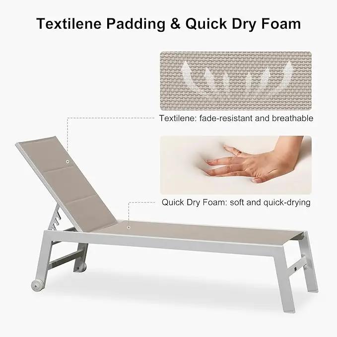 PURPLE LEAF Outdoor Chaise Lounge Set Oversize Adjustable Sunbathing Recliner Extra Wide Lounge Chairs with Side Table for Poolside Beach Outside Patio Aluminum Chaise Lounger Khaki by GreenHaven Gardens