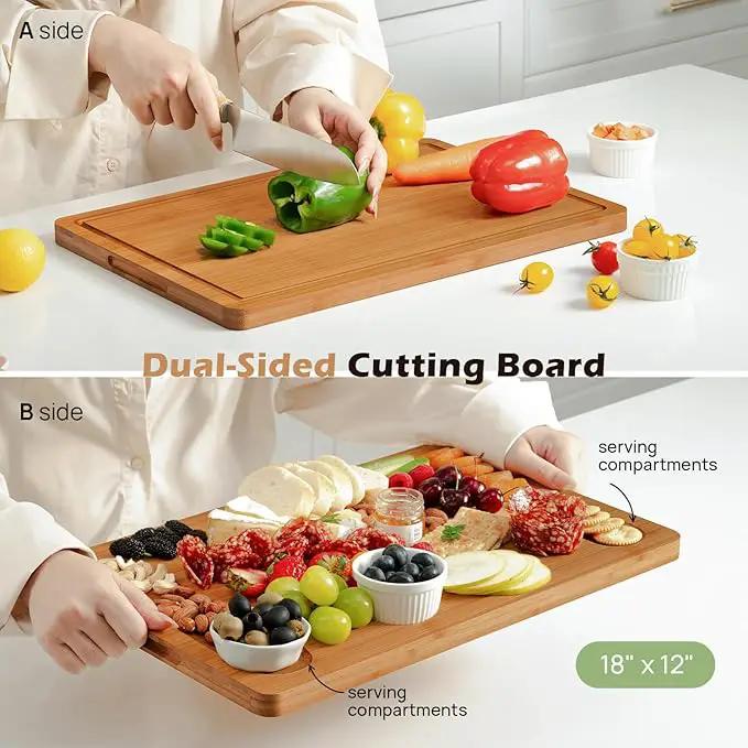 Extra Large Bamboo Cutting Board for Kitchen - 18 Inch Wood XL Cutting Boards with Juice Groove and Handles, Wooden Chopping Board for Meat, Cheese, Fruit & Vegetables (Pre Oiled, Brown) by GreenHaven Gardens