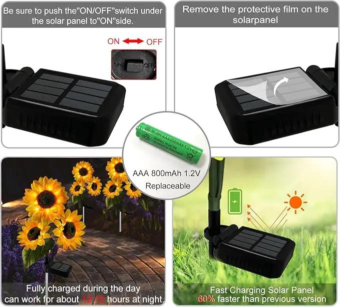 2 Pack Sunflower Solar Lights Outdoor Decor with 3 LED Sunflower Yellow Flower Lights Decorative Waterproof for Patio Lawn Garden Yard Pathway Decoration by GreenHaven Gardens
