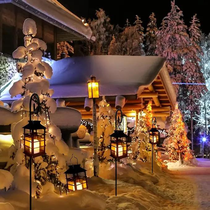 2 Pack Christmas Solar Lantern,Outdoor Garden Hanging Lantern-Waterproof LED Solar Lanterns Plastic Flickering Flameless Candle Mission Lights for Christmas Table, Outdoor, Party Decorative (Black) by GreenHaven Gardens