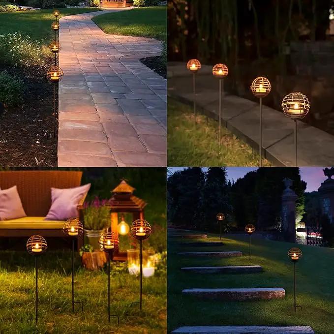 Solar Pathway Lights Outdoor, Rust Iron Ball Candle Holder Stake with Flickering Solar Powered Tea Lights, Perfect Decorative Garden Lighting for Yard Lawn Patio Landscape Decor Outside-4Pack by GreenHaven Gardens