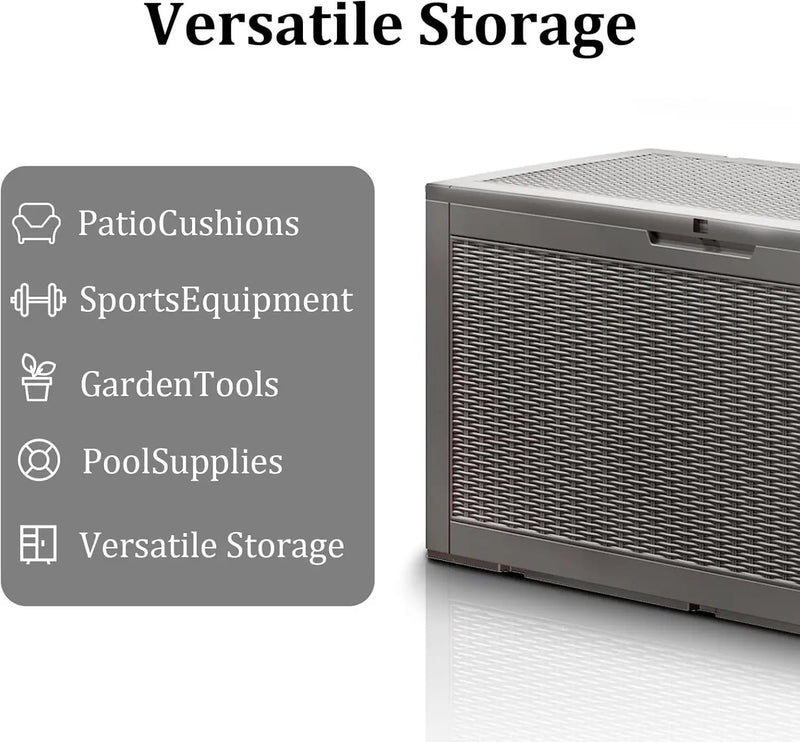 100 Gallon Waterproof Deck Box, Lockable Resin Storage Box for Patio Furniture Cushions Garden Tools and Outdoor Delivery Storage, Coffee by GreenHaven Gardens