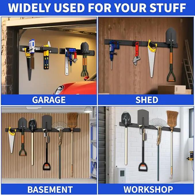 Garage Organization Tool Organizer Wall Mount, 48inch Heavy Duty Garden Tool organizer Storage System, Easy Install With 9 Adjustable Hooks, For Garage, Basement, Shed, Workshop(Black) by GreenHaven Gardens