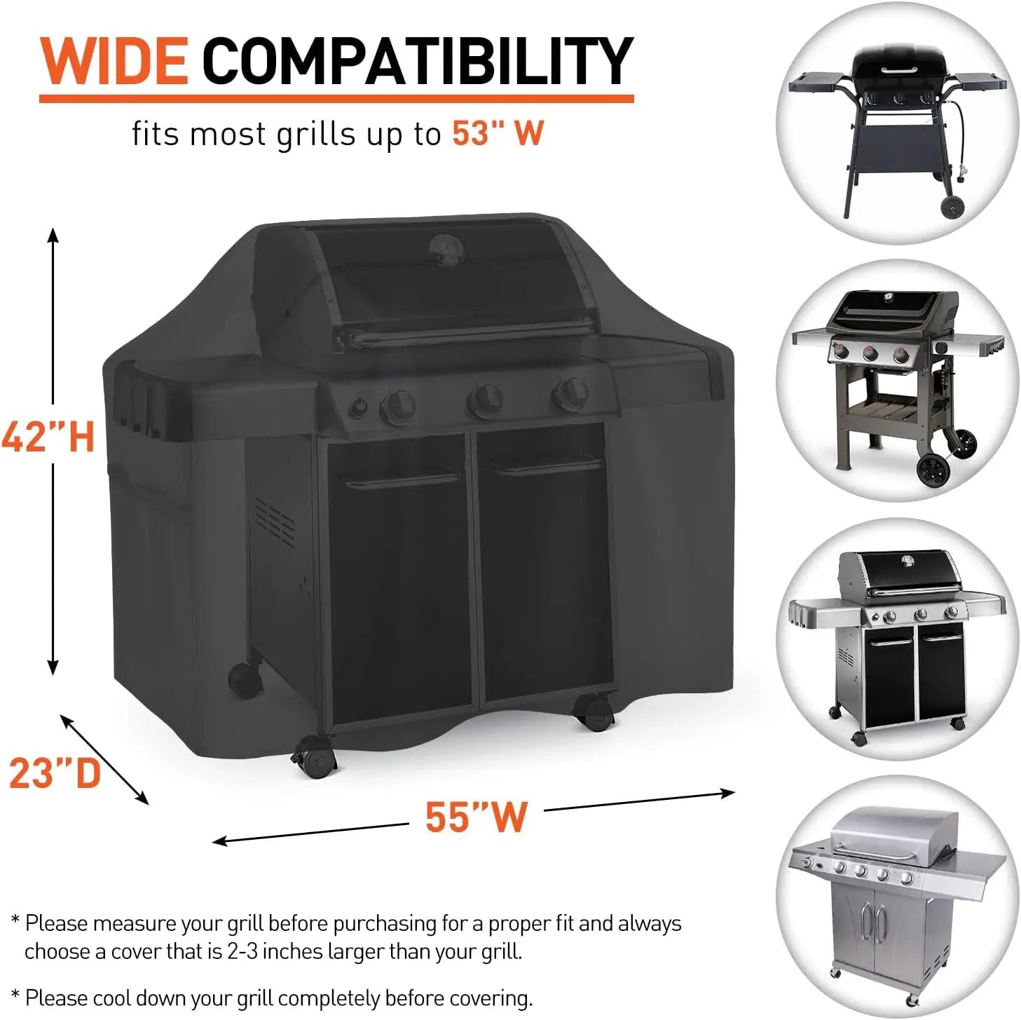 55 Inch Grill Cover for Outdoor Grill, Waterproof Fade Resistant BBQ Grill Cover, Weather Resistant Gas Grill Cover, Fits Weber, Charbroil, Nexgrill and More Grills, Black by GreenHaven Gardens
