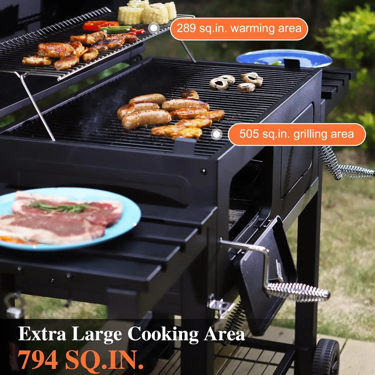 Sophia & William Extra Large Charcoal BBQ Grills with 794 SQ.IN. Cooking Area, Heavy Duty Outdoor Barbecue Grill with 2 Individual Lifting Charcoal Tray and 2 Foldable Side Table, Black by GreenHaven Gardens