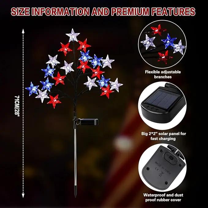 Solar 4th of July Stake Lights, Red White and Blue Lights Outdoor Decorations, Led Patriotic Lights Battery Operated for Memorial Day, July 4th, Veterans Day Outside Decor (2 Individual Pack) by GreenHaven Gardens