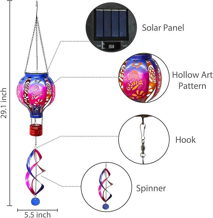 Hot Air Balloon Solar Lantern Butterfly Wind Spinners with Flickering Flame Light Hanging Solar Lantern Outdoor Waterproof Decorations for Outside Patio Garden Yard by GreenHaven Gardens