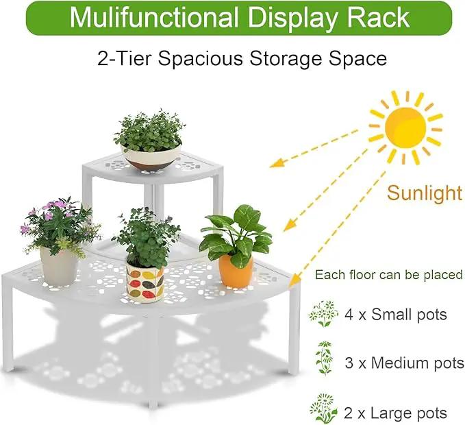 aboxoo 2 Tier Plant Stand Flower Pot Rack for Patio,Heavy Duty Metal Stair-Step Style Corner Shelf Planters, Quarter Round Display Holder for Indoor Outdoor Use(White, Semicircle) by GreenHaven Gardens