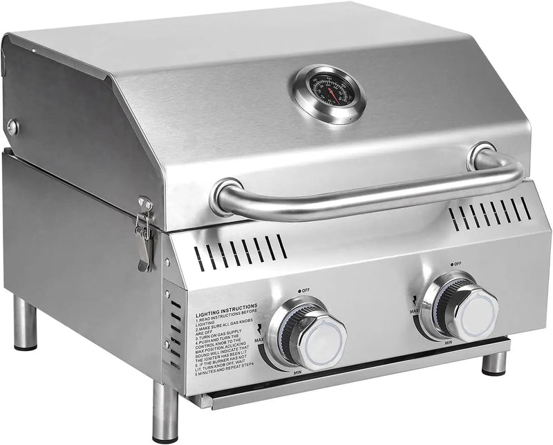 Bestfire Tabletop Gas Grill 2 Burners, 20,000 BTUs Stainless Steel Portable Propane Grill with Legs for Outdoor Patio Backyard Camping, Tailgating, and RV Trips by GreenHaven Gardens
